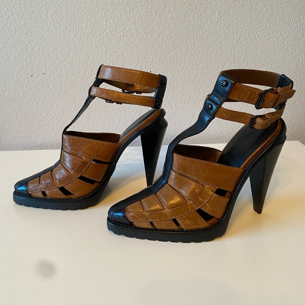 EUC ALEXANDER WANG Abbey High Heel Leather Sandals w/ Ankle Straps SZ 39 / 9